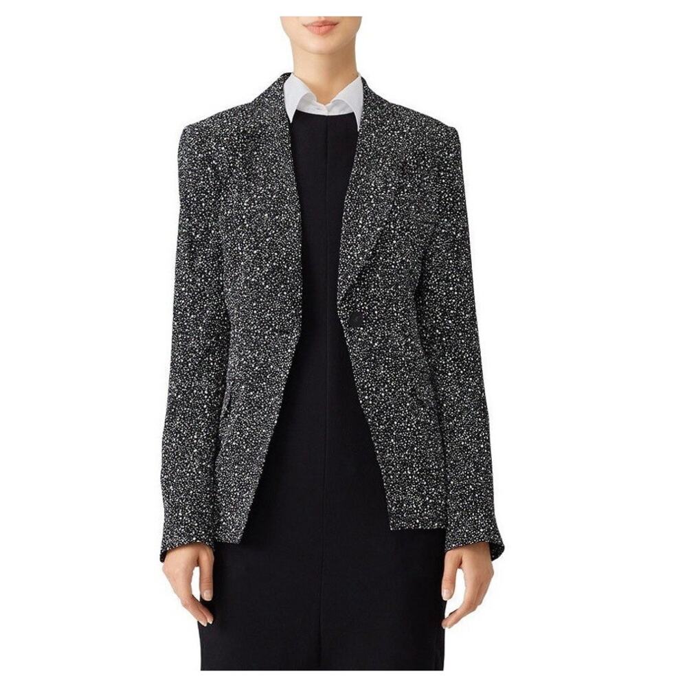 Diane Von Furstenberg Charlotte Blazer Jacket DVF Black Splatter Dot Size 4